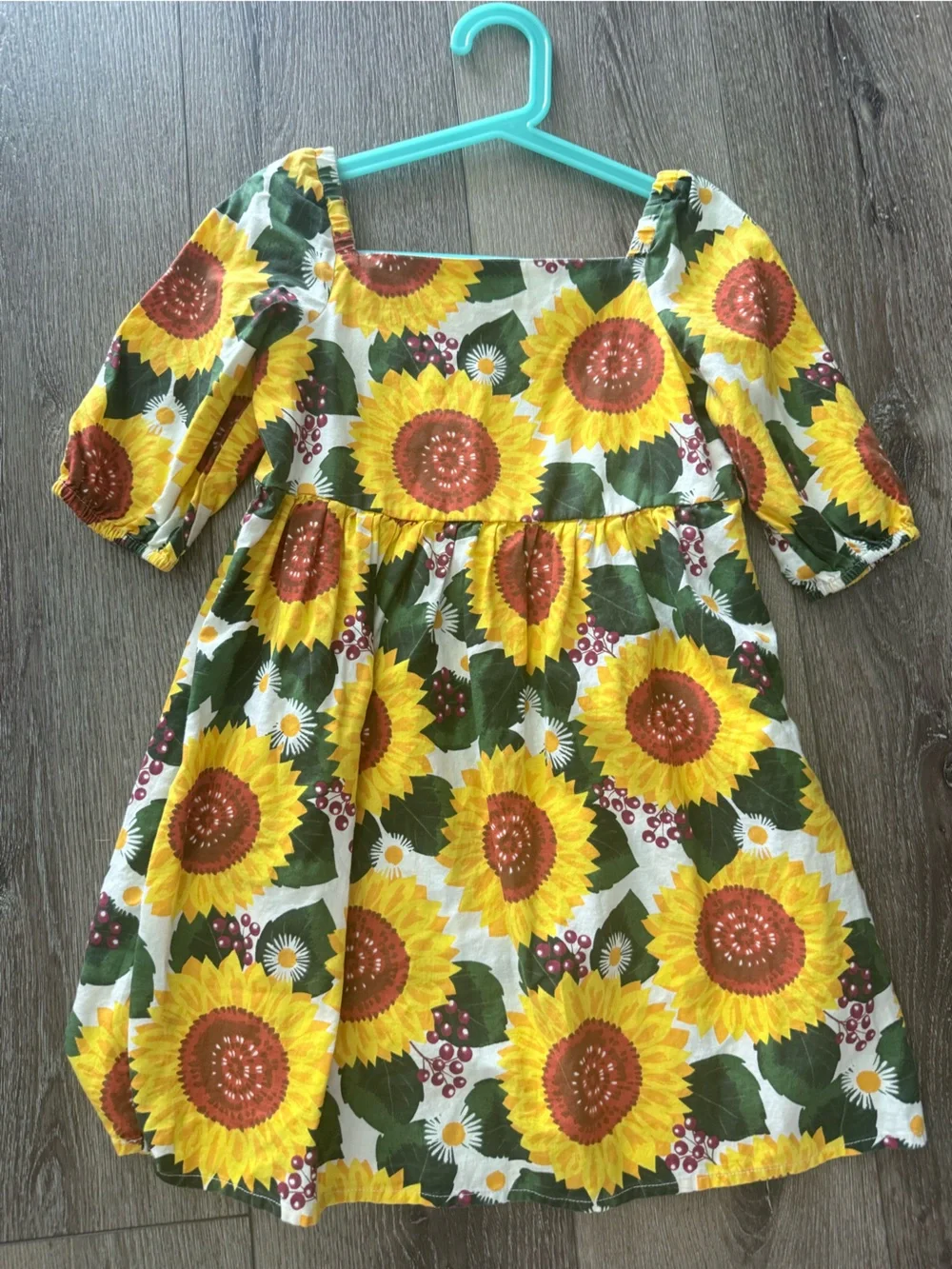 Gymboree Girls Yellow Sunflower Print Puff-Sleeve Dress( tights included)